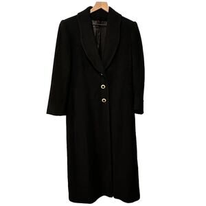 Fleurette 100% Cashmere Overcoat Full Length Black w/Gold Buttons Sz 10 VTG